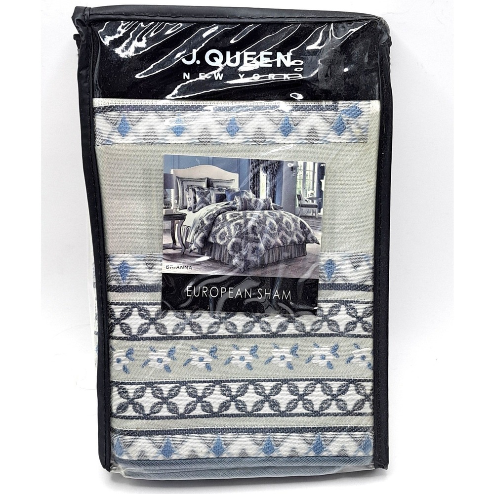 NEW J Queen New York Brianna European Sham 26x26 Blue Jacquard Paisley Damask